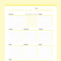 Homework Planner Editable - Yellow