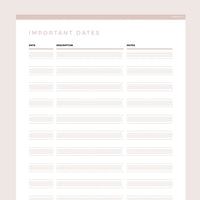 Important Dates Template Editable - Brown