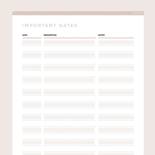 Important Dates Printable