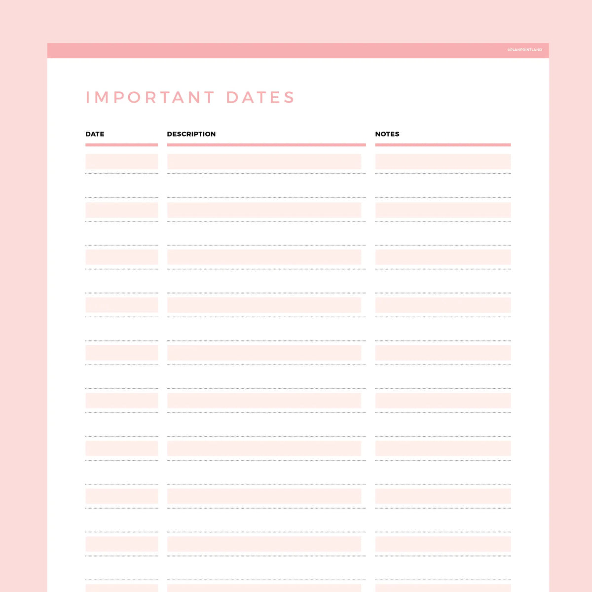 Important Dates Template Editable | Instant Download Fillable PDF | A4 ...