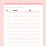Important Dates Template Editable - Red