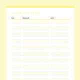 Important Dates Template Editable - Yellow