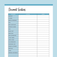 Printable Important Document Location Template - Blue
