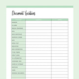 Printable Important Document Location Template - Green