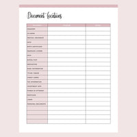 Printable Important Document Location Template Page 1