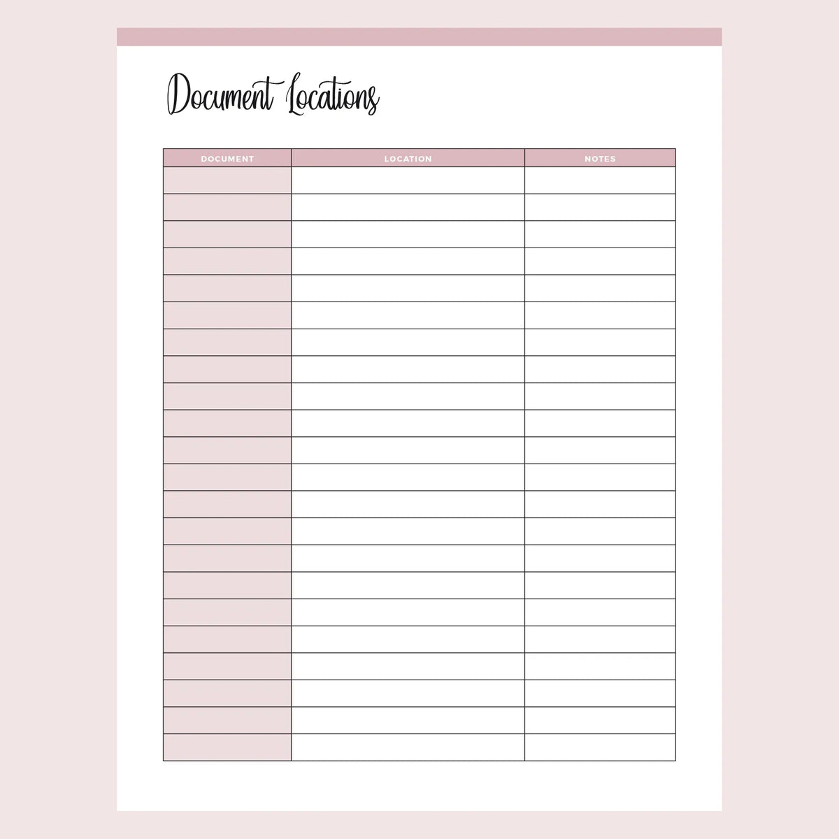 Printable Important Document Location Template | Instant Download PDF ...