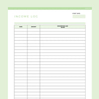 Income Log Template Editable - Green