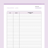 Income Log Template Editable - Lavendar