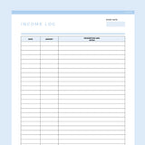 Income Log Template Editable - Light Blue