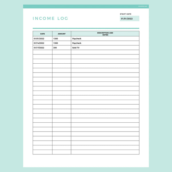Income Log Template Editable