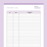 Income Log Template Editable - Purple