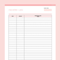 Income Log Template Editable - Red