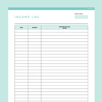Income Log Template Editable - Teal