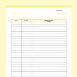 Income Log Template Editable - Yellow