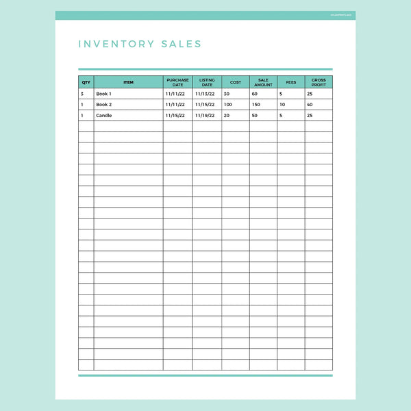 Inventory Sales Tracker Editable