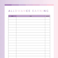 Kids Allowance Earning Tracker Printable - Pink and Purple Rainbow
