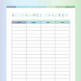 Kids Allowance Tracker Printable - Green and Blue Rainbow
