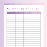 Kids Allowance Tracker Printable - Pink and Purple Rainbow