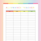 Kids Allowance Tracker Printable - Rainbow