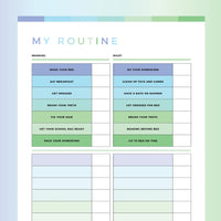 Kids Morning and Night Routine Chart Printable - Green and Blue Rainbow