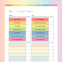 Kids Morning and Night Routine Chart Printable - Rainbow