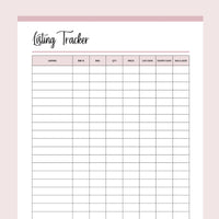 Listing Tracker For Online Sales Printable - Pink