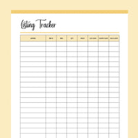 Listing Tracker For Online Sales Printable - Yellow