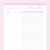 Monthly Cleaning Checklist Template Editable - Pink