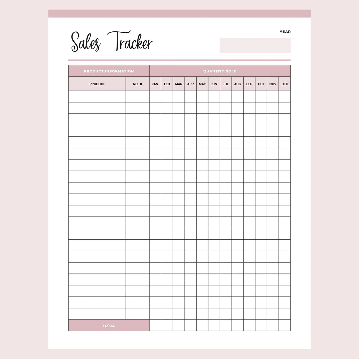 Monthly Sales Tracker Printable Instant Download PDF A4 and US