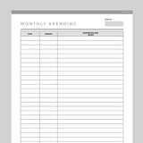 Monthly Spending Tracker Editable - Grey