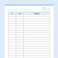 Monthly Spending Tracker Editable - Light Blue