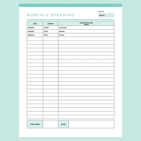 Monthly Spending Tracker Editable