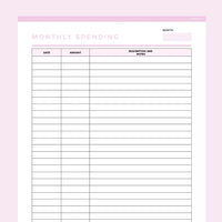 Monthly Spending Tracker Editable - Pink