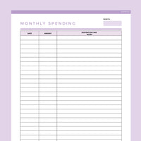 Monthly Spending Tracker Editable - Purple