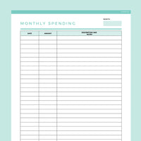 Monthly Spending Tracker Editable - Teal