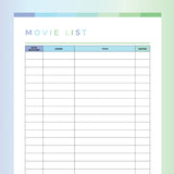 Movie Watch List For Kids Printable - Green and Blue Rainbow