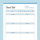 Nursing Clinical Sheet Printable - Blue
