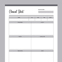 Nursing Clinical Sheet Printable - Grey