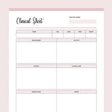 Nursing Clinical Sheet Printable - Pink