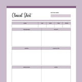Nursing Clinical Sheet Printable - Purple