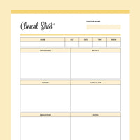 Nursing Clinical Sheet Printable - Yellow