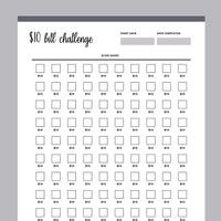 Printable 10 Dollar Bill Savings Challenge - Grey