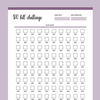 Printable 10 Dollar Bill Savings Challenge - Purple