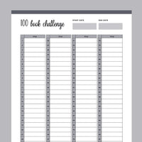 Printable 100 Book Challenge - Grey