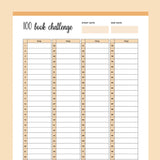 Printable 100 Book Challenge - Orange