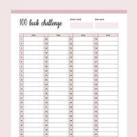 Printable 100 Book Challenge - Pink