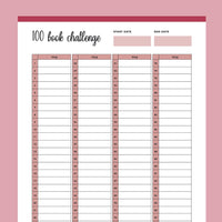 Printable 100 Book Challenge - Red