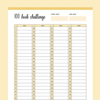Printable 100 Book Challenge - Yellow