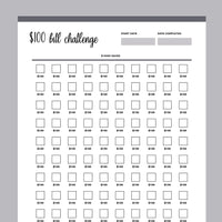 Printable 100 Dollar Bill Savings Challenge - Grey