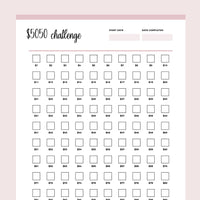 Printable 100 Envelope Savings Challenge - Pink